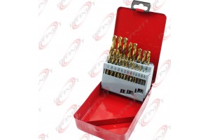 21pc Drill Bit Set High Speed Bits Steel Titanium Drill Bits w/ Metal Box